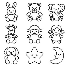 Elephant moon stuffed icons star soft cuddly vector plush baby bunny icon