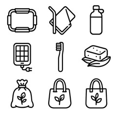 Reusable icon eco vector soap icons fabric container straw metal organic camping