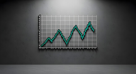 Financial Graph Chart with Teal Lines on Grid Against a Dark Gray Textured Wall Depicting Data Analysis and Visualization in Modern Digital Style