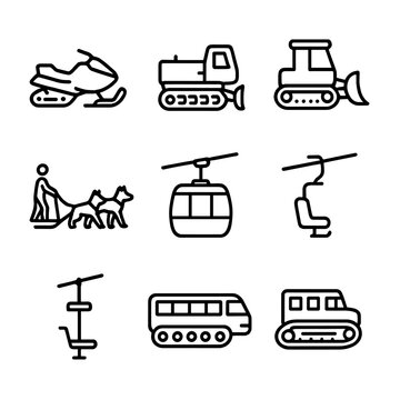 Vector snow bus snowcat icons chairlift car tracked team ski transport icon