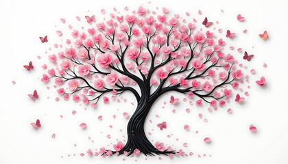Fototapeta premium Pink Blossom Tree with Butterflies 1.