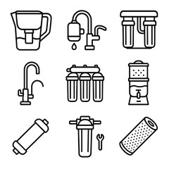 Fototapeta premium Cartridge water inline gravity filter icon countertop pitcher reverse icons vector osmosis
