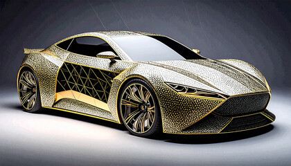 Naklejka premium Abstract car with unique artistic patterns, blending modern design and creative expression. Perfect for conceptual art, futuristic visuals, advertising, and imaginative automotive projects.