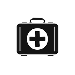 Obraz premium Black medical bag icon with a white cross symbol