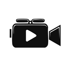 Simple video camera icon with a play button for filmmaking and movie production