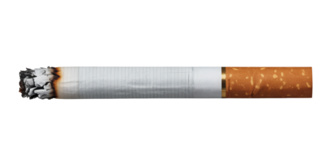 Smoldering cigarette with ash details evokes unhealthy choices and addiction awareness campaigns