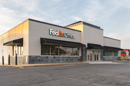 Syracuse, NY - Jul 30, 2025: Sunset view of FedEx HQ, is a global transportation, e-commerce, and logistics co., widely recognized for its express shipping services. Founded in 1971 as Federal Express