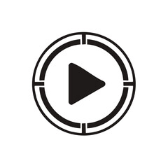 Black modern play button icon within segmented circle, symbol for video playback, media, and entertainment
