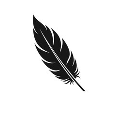 Single Black Feather Silhouette Isolated on White Background