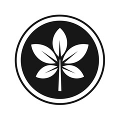 Vector graphic of a chestnut leaf icon in a simple black and white circular emblem
