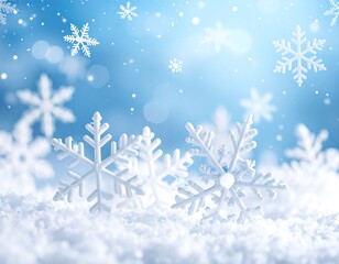 Winter snowflakes on snow
