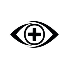 Fototapeta premium Medical eye care concept symbol with cross simple vector graphic