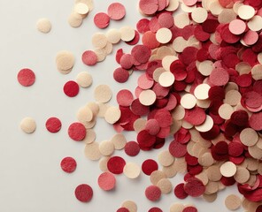 Red and beige confetti scattered on white