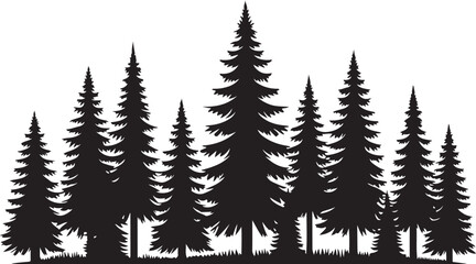 Fototapeta premium A vector illustration of fir and pine trees with snowy branches and a fern frond set against a winter forest backdrop for the holiday season