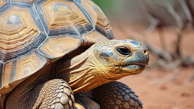 Close up of leopard tortoise face, zooming in