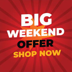 Bold Red Background with Big Weekend Offer – Shop Now Text for Sales and Promotions
