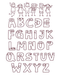 A fun and colorful cartoon alphabet font designed for kids. Features cute ABC letters, perfect for birthday decorations, posters, tracing activities, and preschool materials.