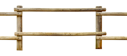 A wooden log rail fence