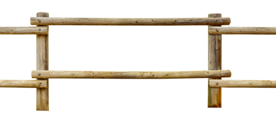 A wooden log rail fence