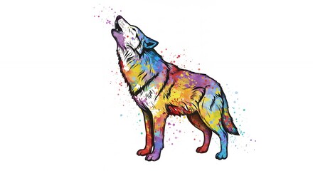 Obraz premium Colorful wolf howling illustration