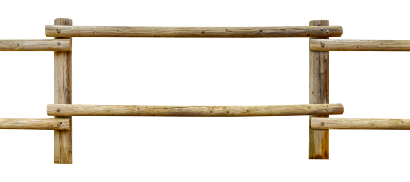 A wooden log rail fence