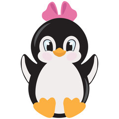 Cute little baby penguin girl vector cartoon illustration