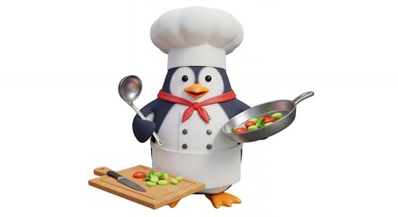 Penguin chef preparing food illustration