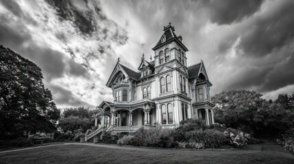 Grand Victorian Mansion Under a Dramatic Sky