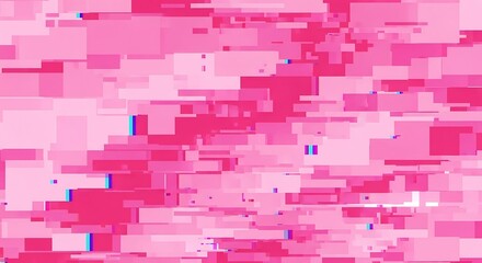 Abstract pink digital glitch art with horizontal and vertical pixelated blocks and subtle blue and white distortions.