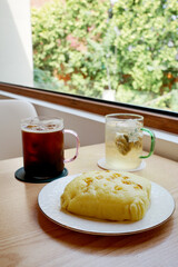 korea cafe bun food tea time plate window