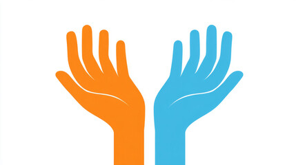 Obraz premium Abstract colorful hands raised in unity on white background