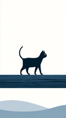 Cat walking gracefully on a beam against minimalist background