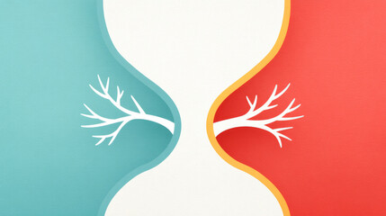 Abstract hourglass with branches symbolizing time and nature