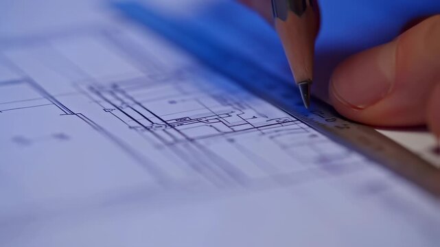 Architectural design process: Hand drawing construction plans using a pencil and ruler
