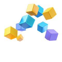 Obraz premium Abstract colorful cubes floating in the air isolated on transparent background. Flying at different angle. 3d render illustration