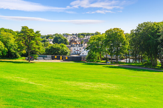 The small town of Stornoway Scotland seen from the grounds of the Lews Castle, Isle of Lewis and Harris, Outer Hebrides, Scotland.