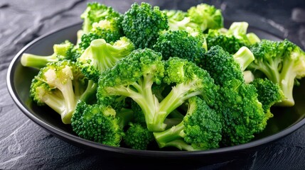 Fresh steamed broccoli florets serve as a vibrant and nutritious option for a healthy vegetarian meal.