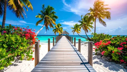 Foto auf Acrylglas Abstieg zum Strand Tropical beach boardwalk paradise  © Syafira