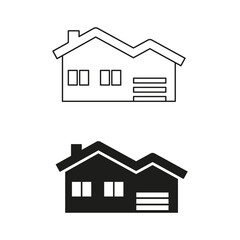 House with a garage icon set. Vector isolated illustrations