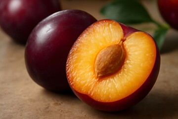 plums on a wooden table