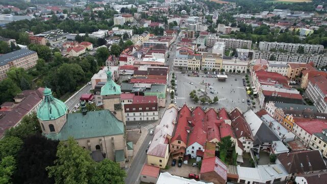 Havlickuv Brod cityscape aerial panorama of historic town square in Vysocina region, Bohemia Czech republic