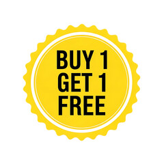 Naklejka premium Yellow buy one get one free sale sticker isolated on transparent background