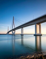 Fototapeta premium Modern cable-stayed bridge over tranquil water