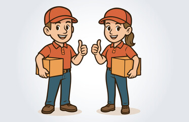 Courier Boy and Girl Mascot Cartoon Character Template