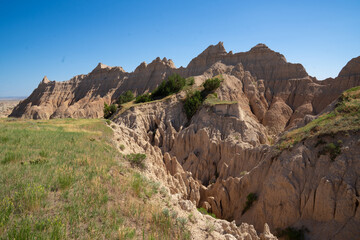 Sharp rock canyon formations in Badlands National Park, South Dakota