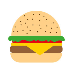 Cheeseburger icon design. Delicious fast food vector. Bun patty cheese illustration. Tasty lunch symbol.