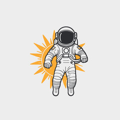Astronaut in Space Suit Against Stylized Sun