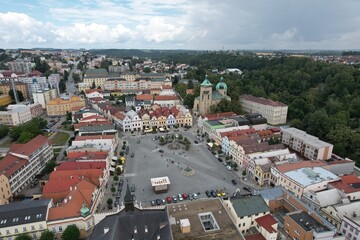 Fototapeta premium Havlickuv Brod cityscape aerial panorama of historic town square in Vysocina region, Bohemia Czech republic