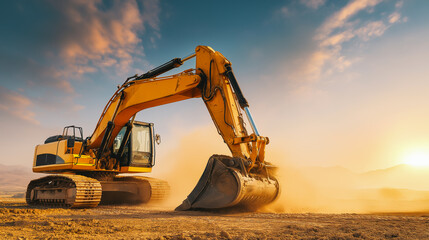 Excavator working in a construction area