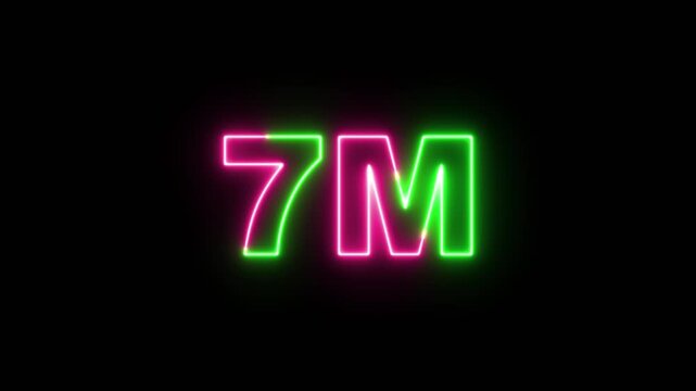 Neon 7M Text Glowing Pink and Green on Black Background seven million number